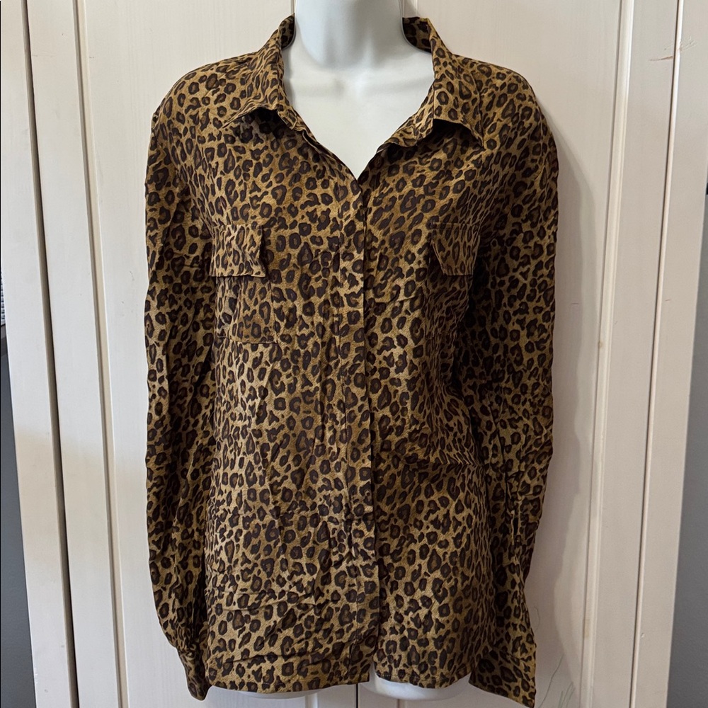 Garnet Hill Leopard Print Button Down Silk  Shirt Size 18 Womens - Picture 5 of 11